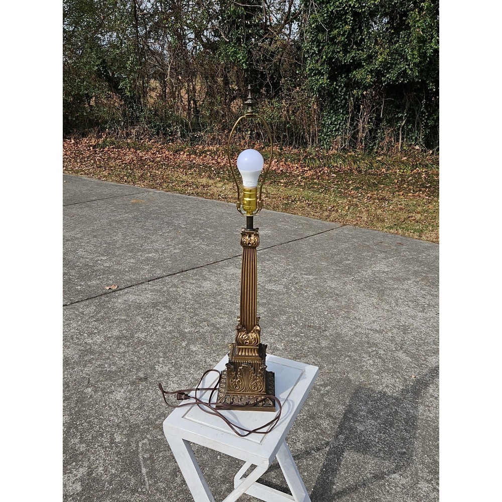 Vintage 1960s  Neoclassical Brass Lamp With A Corinthian Column